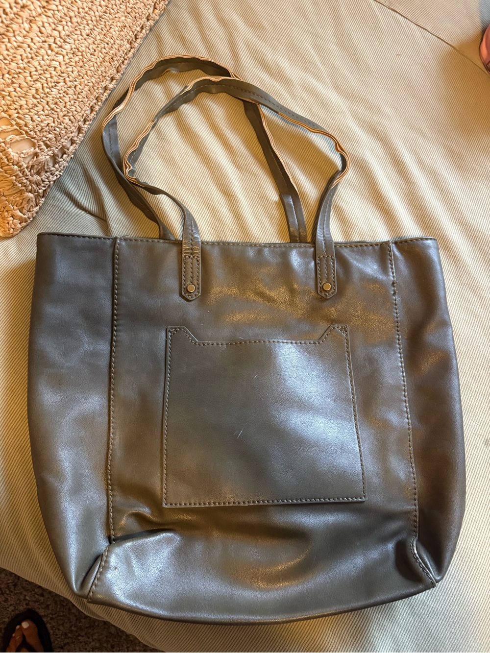 Universal Thread Olive Green Faux Leather Tote with Front Pocket